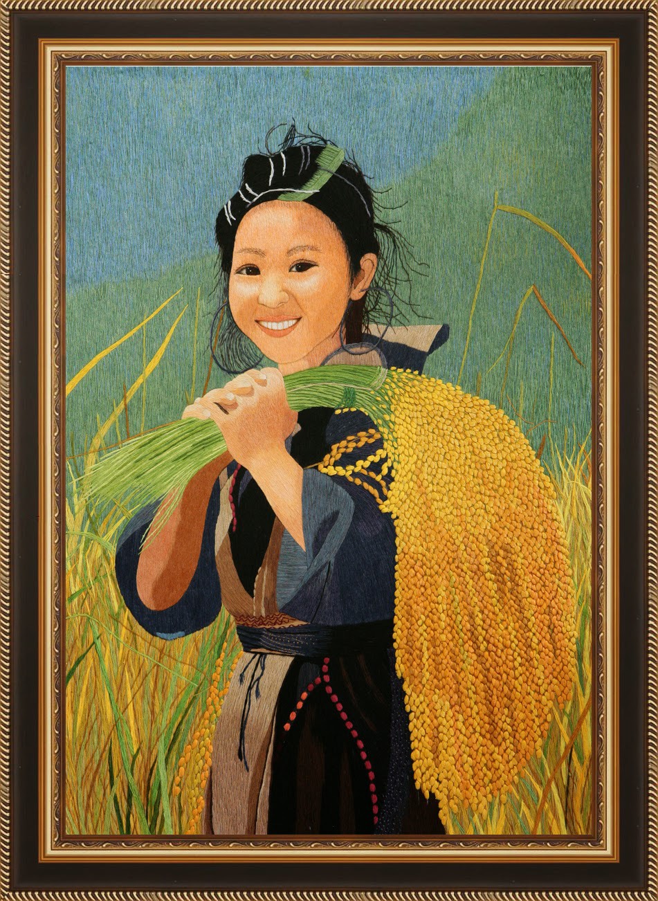 Tranh thêu tay Vụ mùa bội thu